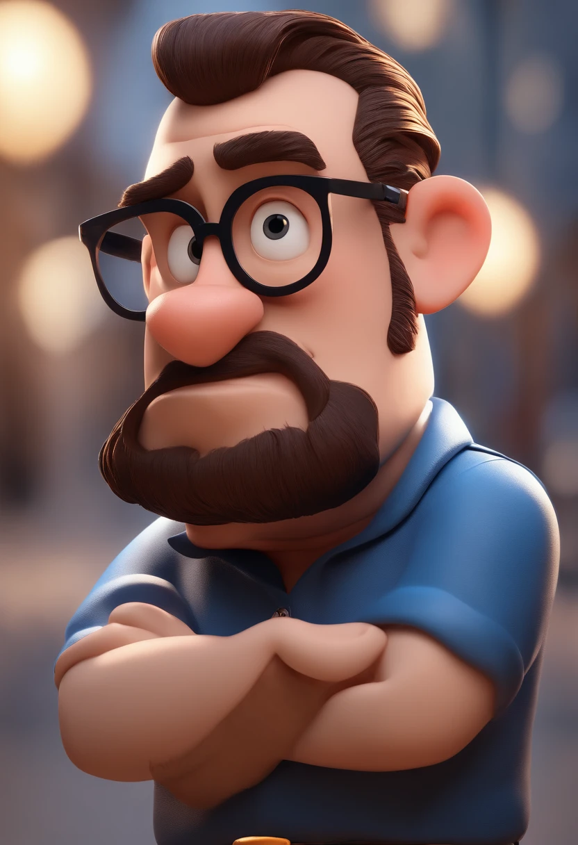 Cartoon character of a man with black glasses and a blue shirt, animation character, Caractere estilizado, animation style rendering, 3D estilizado, Arnold Maya render, 3 d render stylized, toon render keyshot, Personagem 3D, Personagem 3D, 3d rendering stylized, 3 d character render, personagem de desenho animado, Personagem de close up, Pose de personagem, (Estilo Pixar) (master part:1.2) (Bokeh) (best quality) (pele detalhada) (textura detalhada) (8k) (argila) (Cinematic lighting) (foco nítido