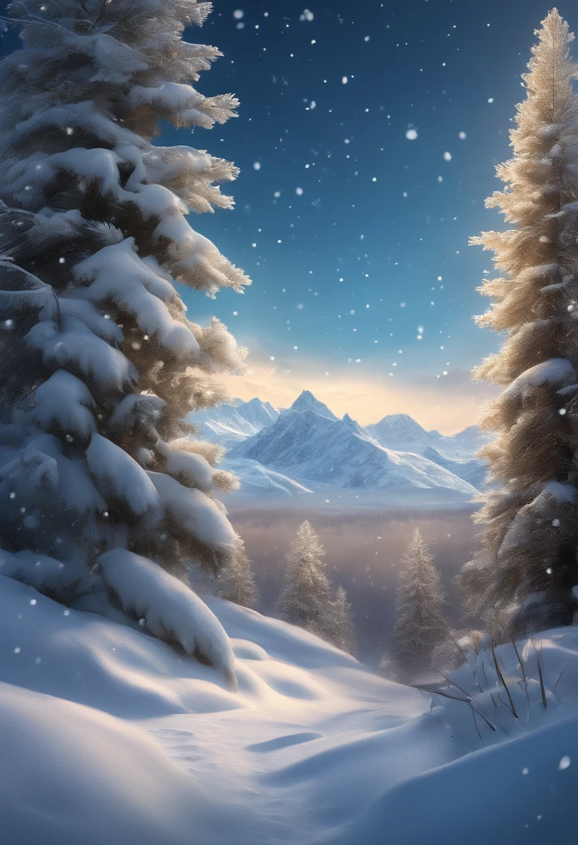 The view reaches. Small snowflakes fall gently from the sky, Creating a magical and tranquil landscape. 
(best quality, highres), (realistic:1.37), snowy landscape, frozen wasteland, pixel art, detailed snowflakes, icy textures, crisp colors, soft lighting