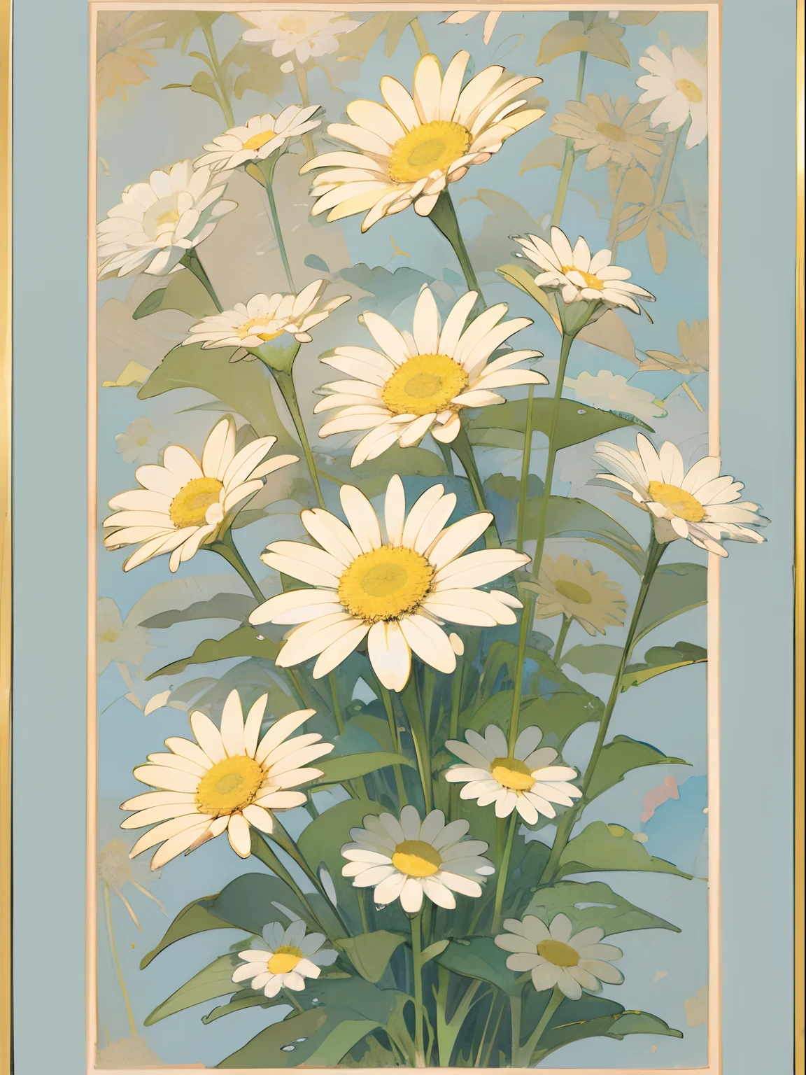texture planar water color daisy graphic Randomly lined up across the screen technical Traditional pattern wallpaper pastel color masterpiece top quality lots of daisy