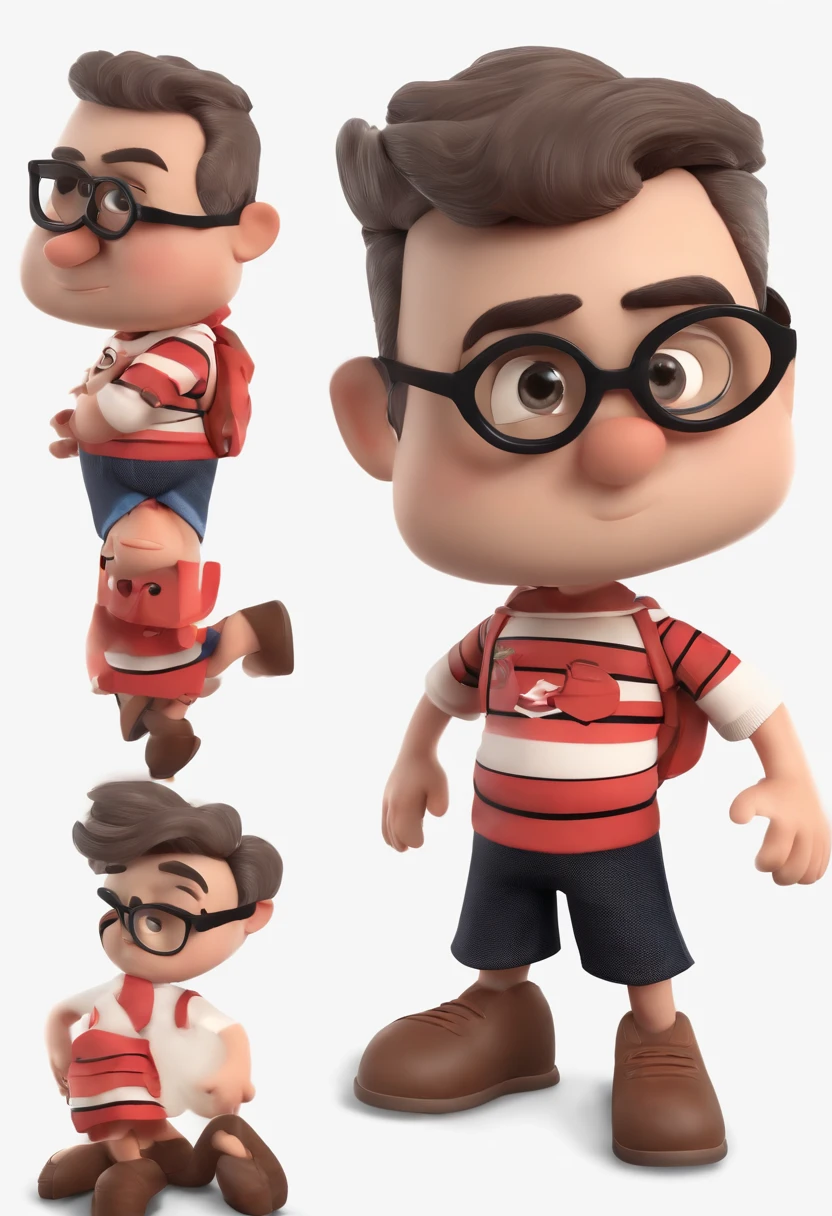 Cartoon character of a man with black glasses and a red and black striped t-shirt, animation character, Caractere estilizado, animation style rendering, 3D estilizado, MárcioLima, 3 d render stylized, toon render keyshot, Personagem 3D, Personagem 3D, 3d rendering stylized, 3 d character render, personagem de desenho animado, Personagem de close up, Pose de personagem,  (Estilo Pixar) (master part:1.2) (Bokeh) (best quality) (pele detalhada) (textura detalhada) (8k) (argila) (Cinematic lighting) (foco nítido