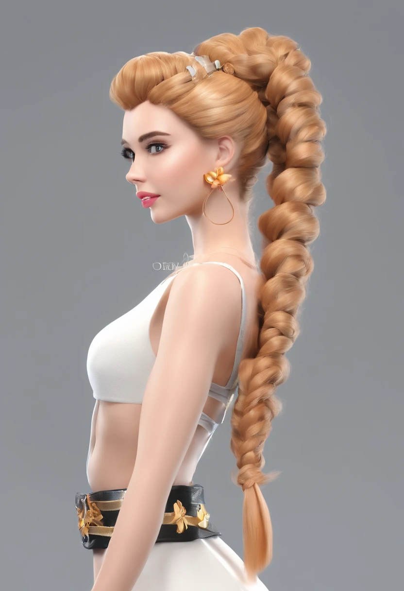 master part,1st grade, sozinho, fundo simples, Olhando para o Viewer, Sorriso leve, colar de metal, Kakuran, bandagem, black pants, Encrenqueiro, ianque, Accessories, Cor de cabelo de dois tons com castanho claro, unique hairstyle, fashionable, french braid, fundo simples, fundo preto, corpo inteiro, odd eye