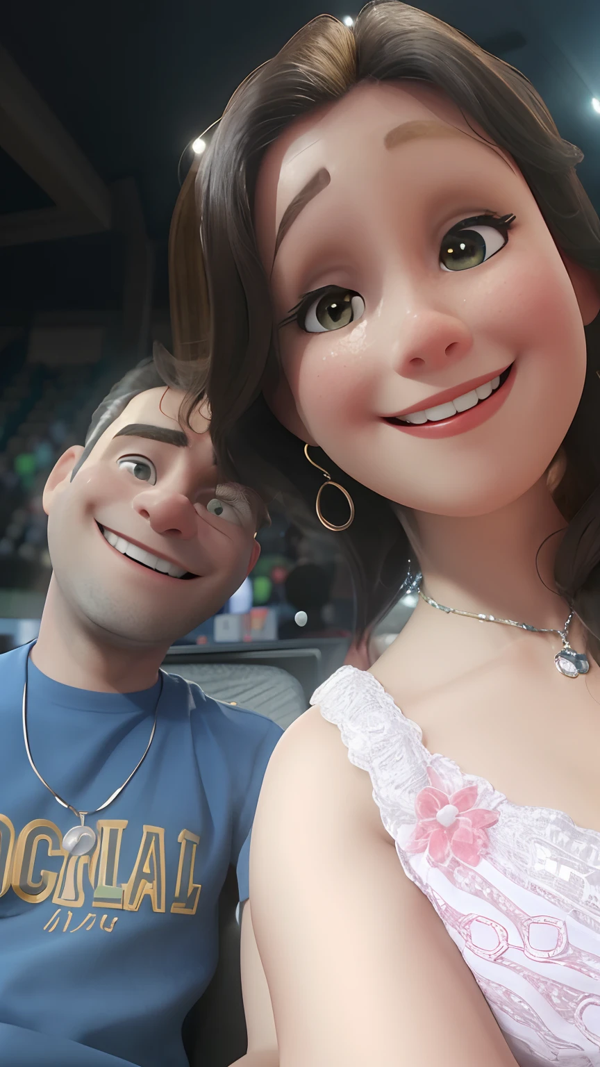 Smiling woman sitting next to a man in a stadium seat, non blurry, imagem de perfil, non blurry, momma and papa, Casal feliz, Selfie!!!!!, instagram post, Postagem no Reddit, selfie shot straight on angle, Directed by: Nandor Soldier, foto Selfie, sorriso insano, Selfie, Fotografia Selfie 8k, imagem desfocada, Ayahausca, foto do perfil