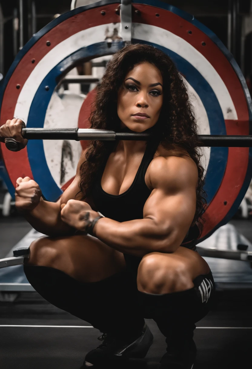 A mulher mais forte em earch. super musculoso atleta de Powerlifting