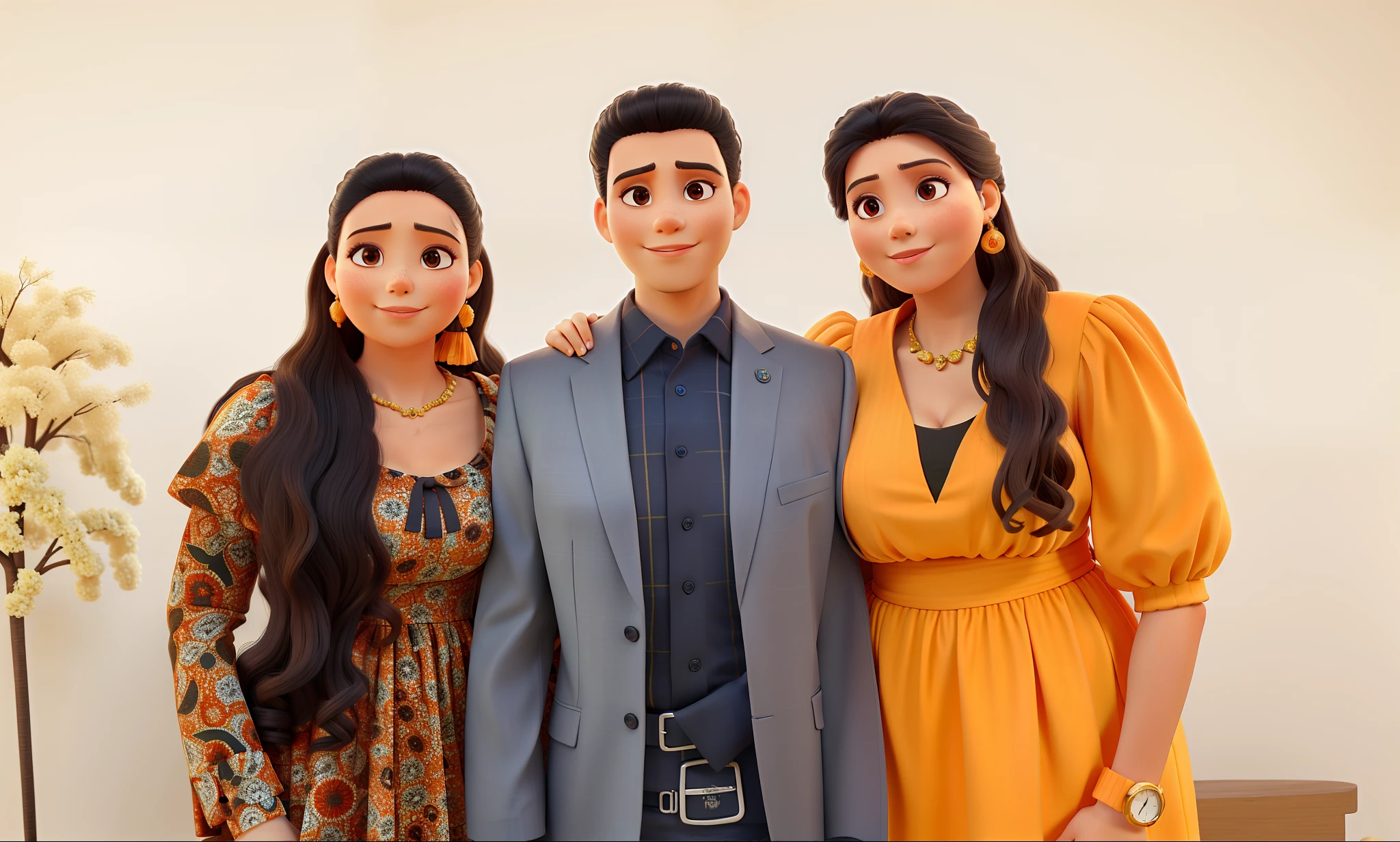 Family Daughter Big Hair, pai de terno cinza gravata preta, Mother of the Orange Dress Watch