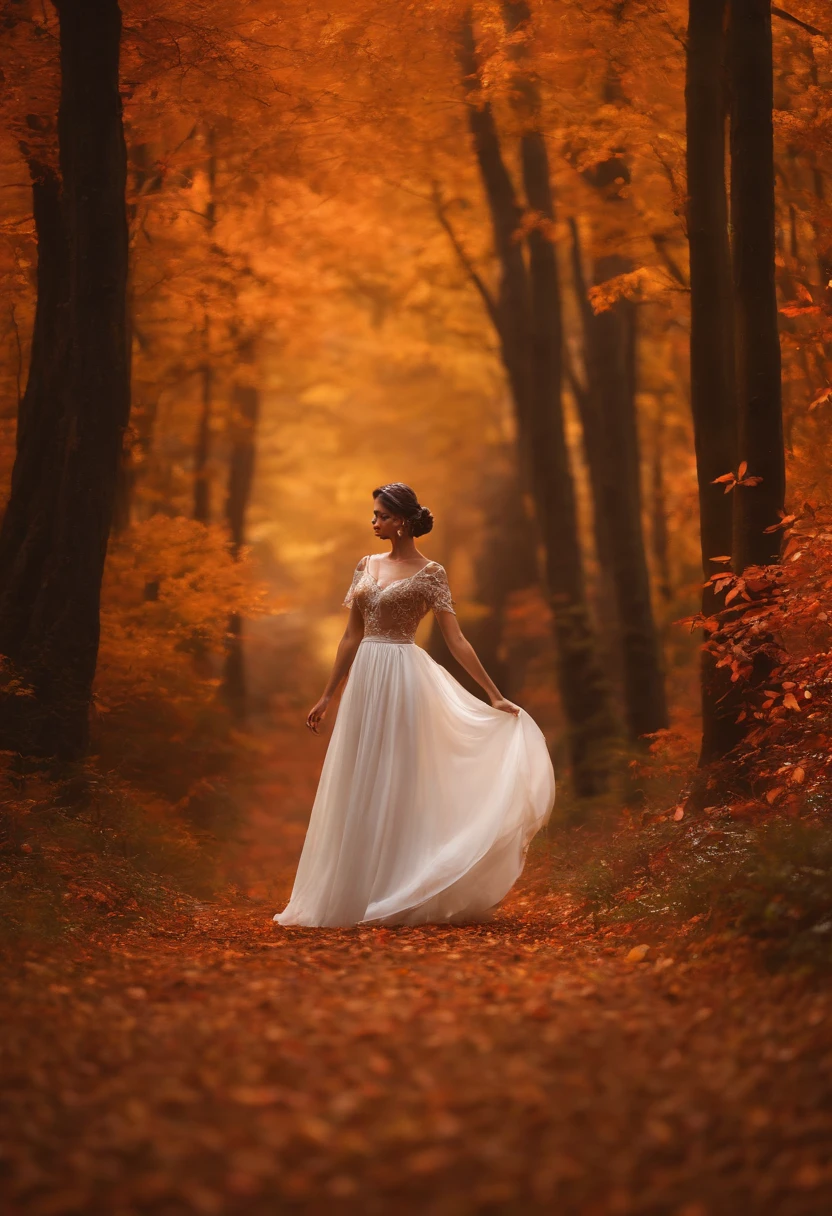 (super elaborado CG Unity 8K papel de parede), (master part), (extremely high quality), (Realistic), gueixa, quimono, Dance, Onze, orelhas pontiagudas, ((best quality)), (super detalhado)), (((fotografia)), Japan autumn forest