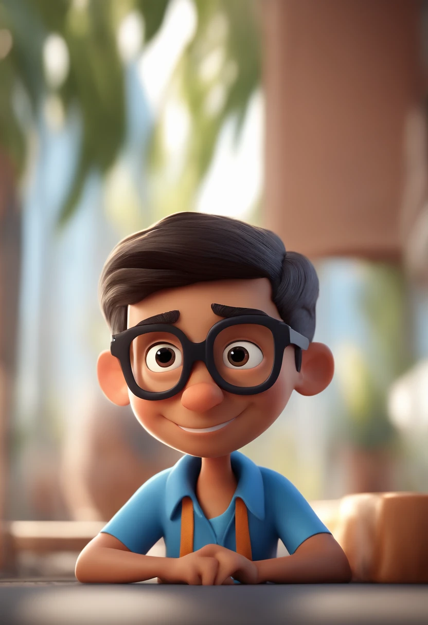 Cartoon character of a man with black glasses and a blue shirt, animation character, Caractere estilizado, animation style rendering, 3D estilizado, Arnold Maya render, 3 d render stylized, toon render keyshot, Personagem 3D, Personagem 3D, 3d rendering stylized, 3 d character render, personagem de desenho animado, Personagem de close up, Pose de personagem, (Estilo Pixar) (master part:1.2) (Bokeh) (best quality) (pele detalhada) (textura detalhada) (8k) (argila) (Cinematic lighting) (foco nítido