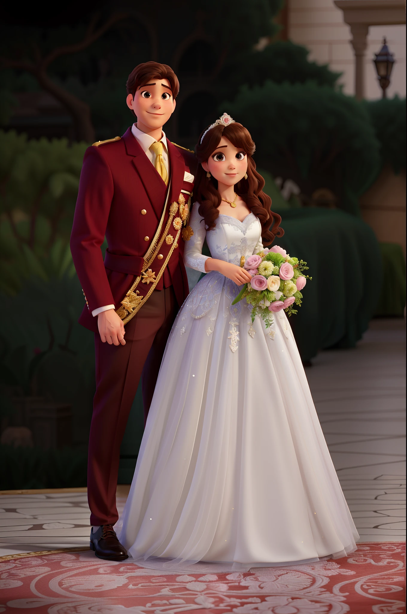 Casal home e mulher princesa, vestido de noiva de princesa,no estilo casamento de princesa Disney Pixar, alta qualidade, melhor qualidade