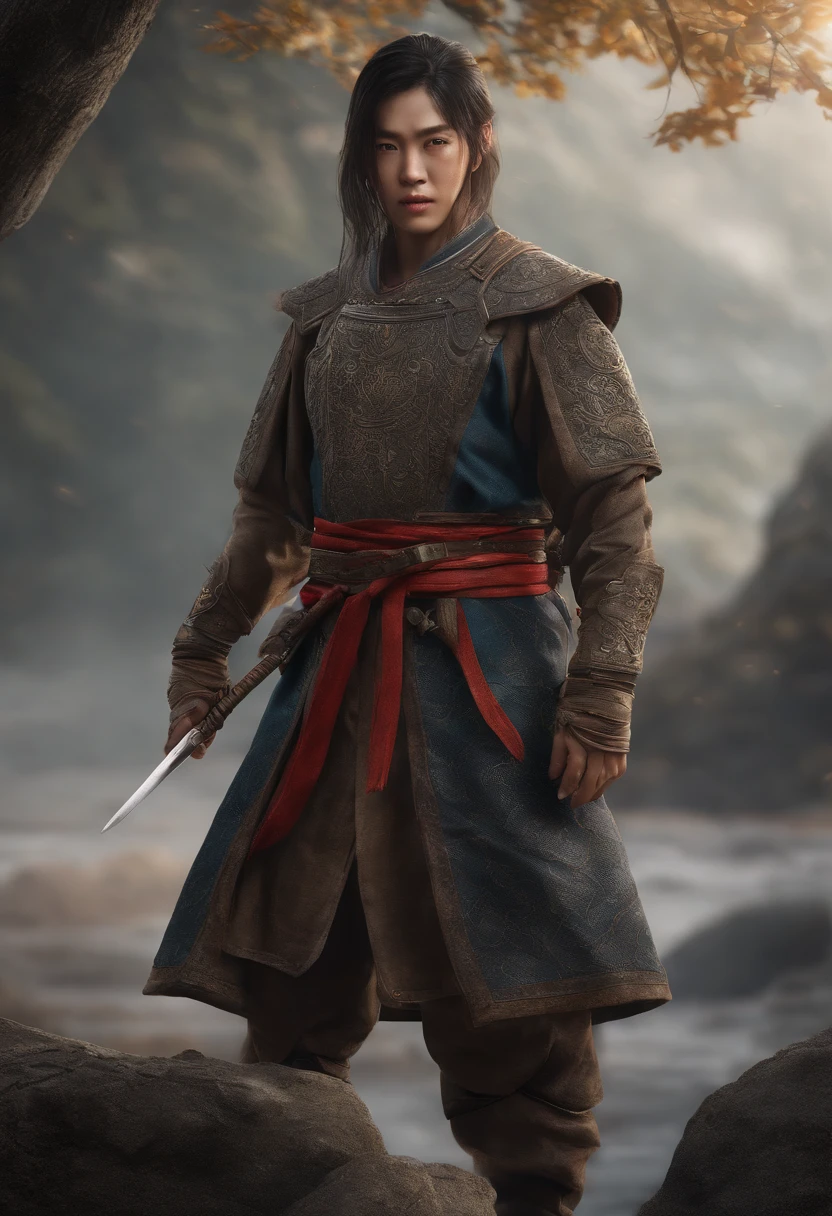 Best Quality, Masterpiece, Ultra High Resolution, (Realistic: 1.4), Weapon, Detailed Face, .1 Girl, Solo, Weapon, , (Magic Circle: 1.2), Xiuxian, Upper Body, Sheath, (Absurd, High Resolution, Ultra Detailed), Asian, 1 male, eighteen-year-old girl, pretty, tough man, big tits, long hair, dark brown eyes, fine eyes and detailed face, extremely detailed CG Unity 8k wallpaper, intricate details, (Style Swirl Magic: 0.7), Looking at the Audience, Solo, (Full Body: 0.8), Detailed Background, Detailed Face, Hair Fluttering in the Wind, Martial Artist, Dynamic Pose, Fighting Pose, Clenched Fist, Fingerless Gauntlet, Wristband, Dragon Themed Costume, Monk Robe, Alpine Mountain Background, Rotating Floating Particles, Dynamic Composition, , Hanfu, Stone, Stone Background, Stone Chinese Sculpture, Sand Flowing