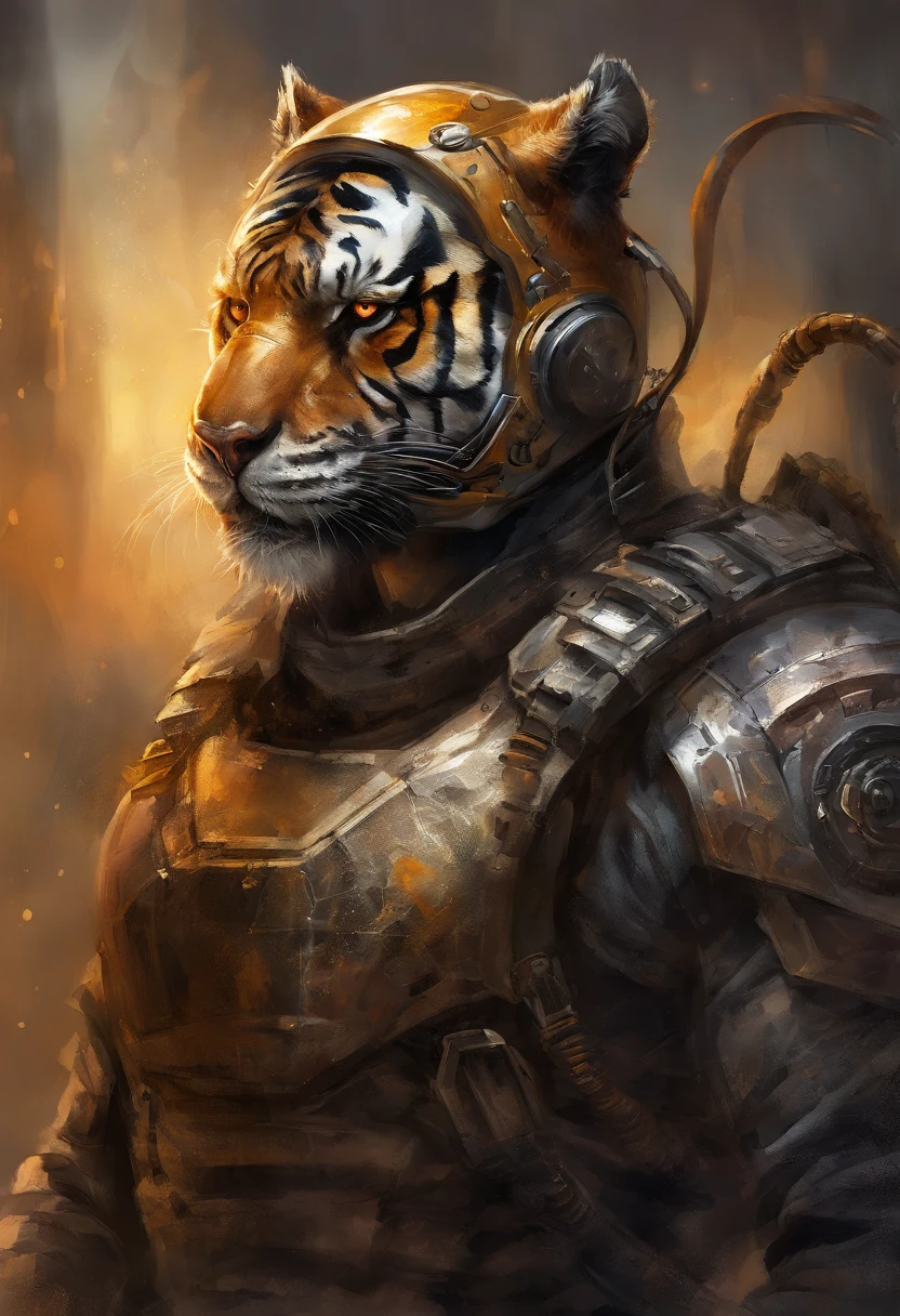 qualidade superior, dramatic lighting, menacing pose, olhar feroz, epic atmosphere, (((tiger head shaped helmet))), (((tiro de corpo inteiro))),tigres feitos de metal, Ciborgues, estilo cyberpunk, mechnical, ((detalhes intrincados)), NFFSW, ((detalhes intrincados, Hiperdetalhes)), incandescent bulbs, Cinematic Shot, vinheta, bokeh efeito beckground, (dogs), (tiro de corpo inteiro).