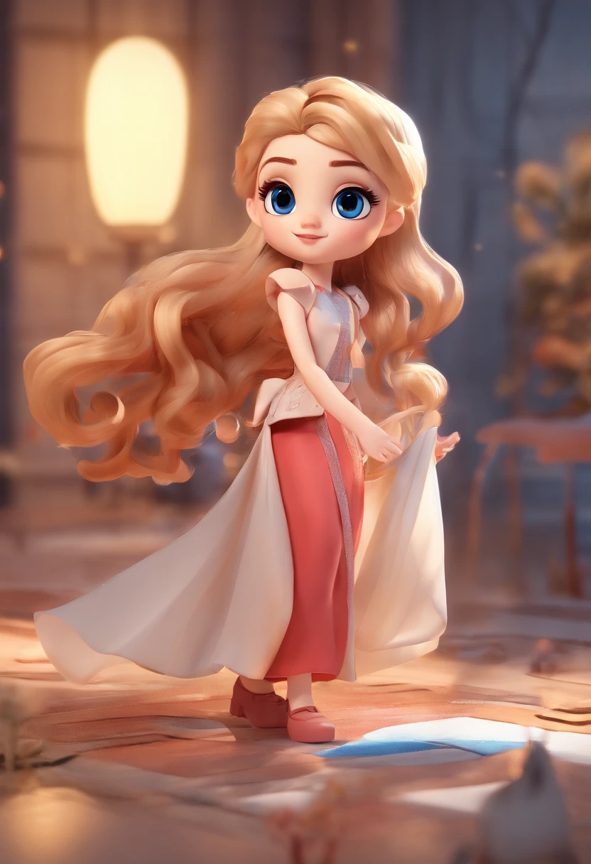 best quality, master part, fotorrealista, extremamente detalhado CG unidade 8k papel de parede, Chibi,1girl, Elsa,sozinho, cheio_corpo, sorrir, Olhando_em_visualizador, ao ar livre,