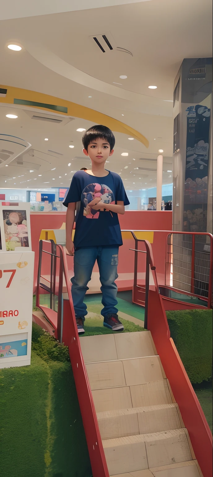 There's a boy standing on a ramp in a building, em um shopping, aparecer em um shopping center, em um shopping, cabrito, Directed by: Nandor Soldier, caio santos, Foto realista, mateus 9 5, garotinho, 2 anos, kids place, In Sao Paulo, Alex, ástor alexander, divertindo-se