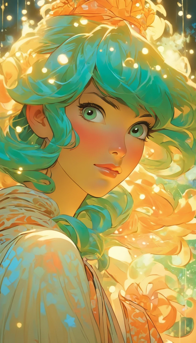 Arte hiperrealista de personagens femininas por David Hockney e Alphonse Mucha, arte de fantasia, Arte realista, dynamic  lighting, art-station, volumeric lighting, Rostos altamente detalhados, 8 mil,Full HD, Concedido,, 1girl, No escuro, sombra profunda, discreto, Cowboy baleado, (Traje Oficial: 1.4), Cabelos compridos, cana, cabelo com luzes pretas