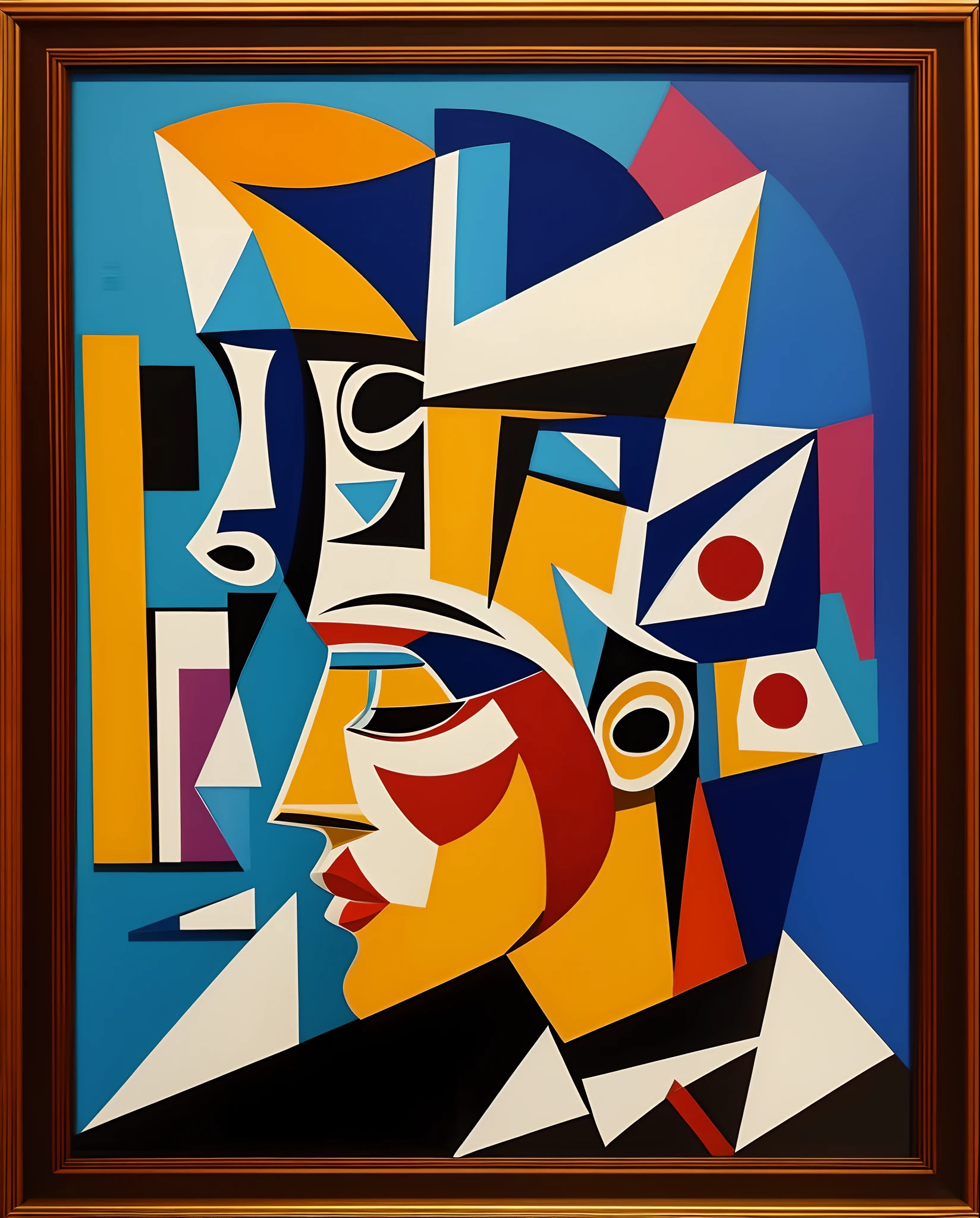 Framed Cubism Painting of a Man in Profile, inspired by Pablo Picasso