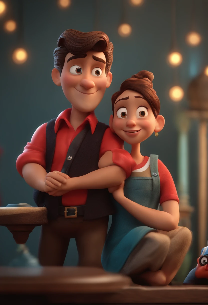 Personagem de desenho animado de um homem usando um cabelo preto e uma camisa vermelha, um personagem animado, Caractere estilizado, animation style rendering, 3D estilizado, Arnold Maya render, 3 d render stylized, toon render keyshot, Personagem 3D, Personagem 3D, 3d rendering stylized, 3 d character render, personagem de desenho animado, Personagem de close up, Pose de personagem, (Estilo Pixar) (master part:1.2) (Bokeh) (best quality) (pele detalhada) (textura detalhada) (8k) (argila) (Cinematic lighting) (foco nítido,Senta e vaza a parte superior do corpo
