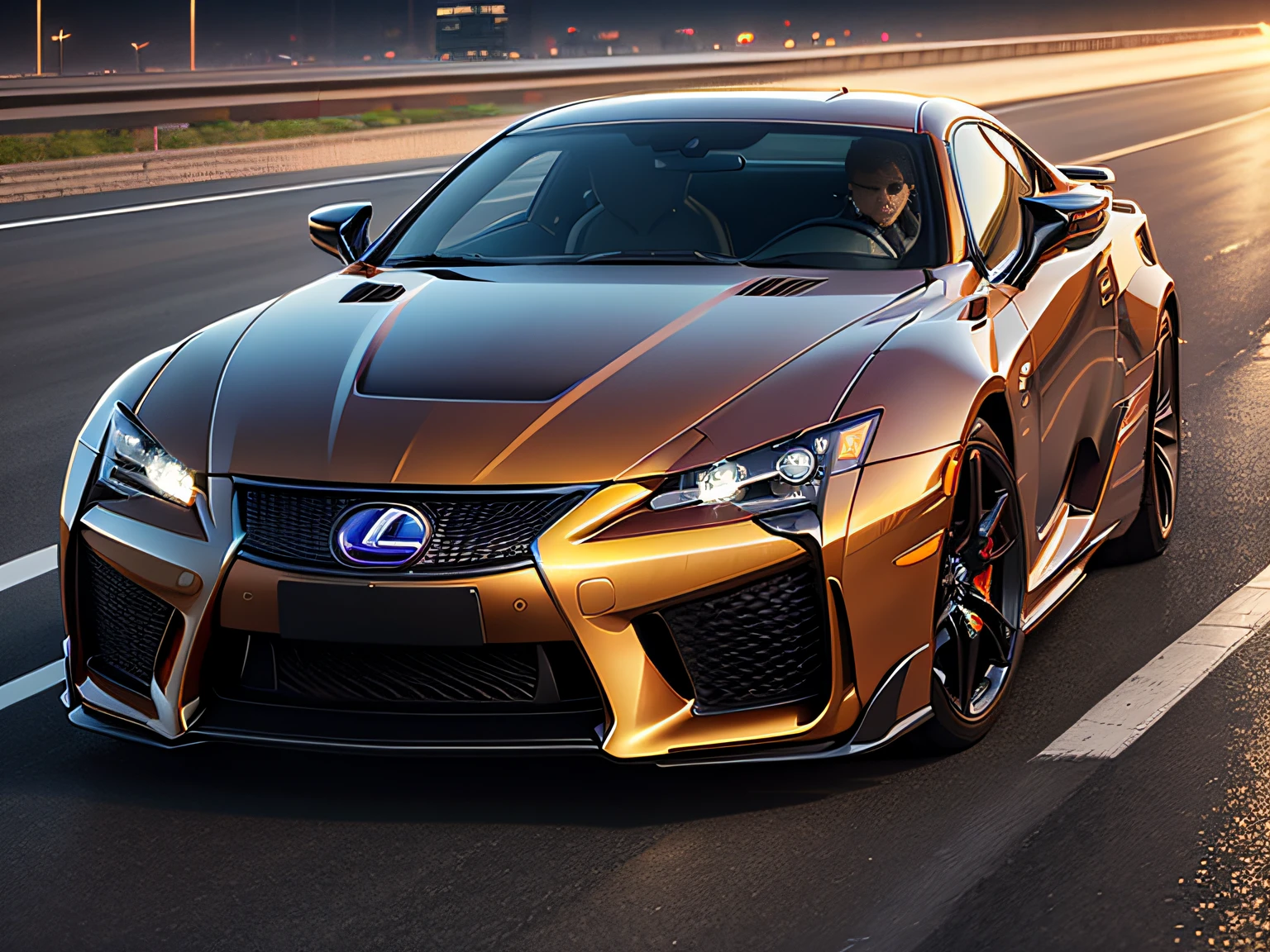 超A high resolution、An ultra-high picture quality、8K、Detailed details、marvelous expression、Big city at night、 Lexus LFA(Shine Red)Driving on the highway、Turn on the headlights、Ride beautifully through the highway at night、
