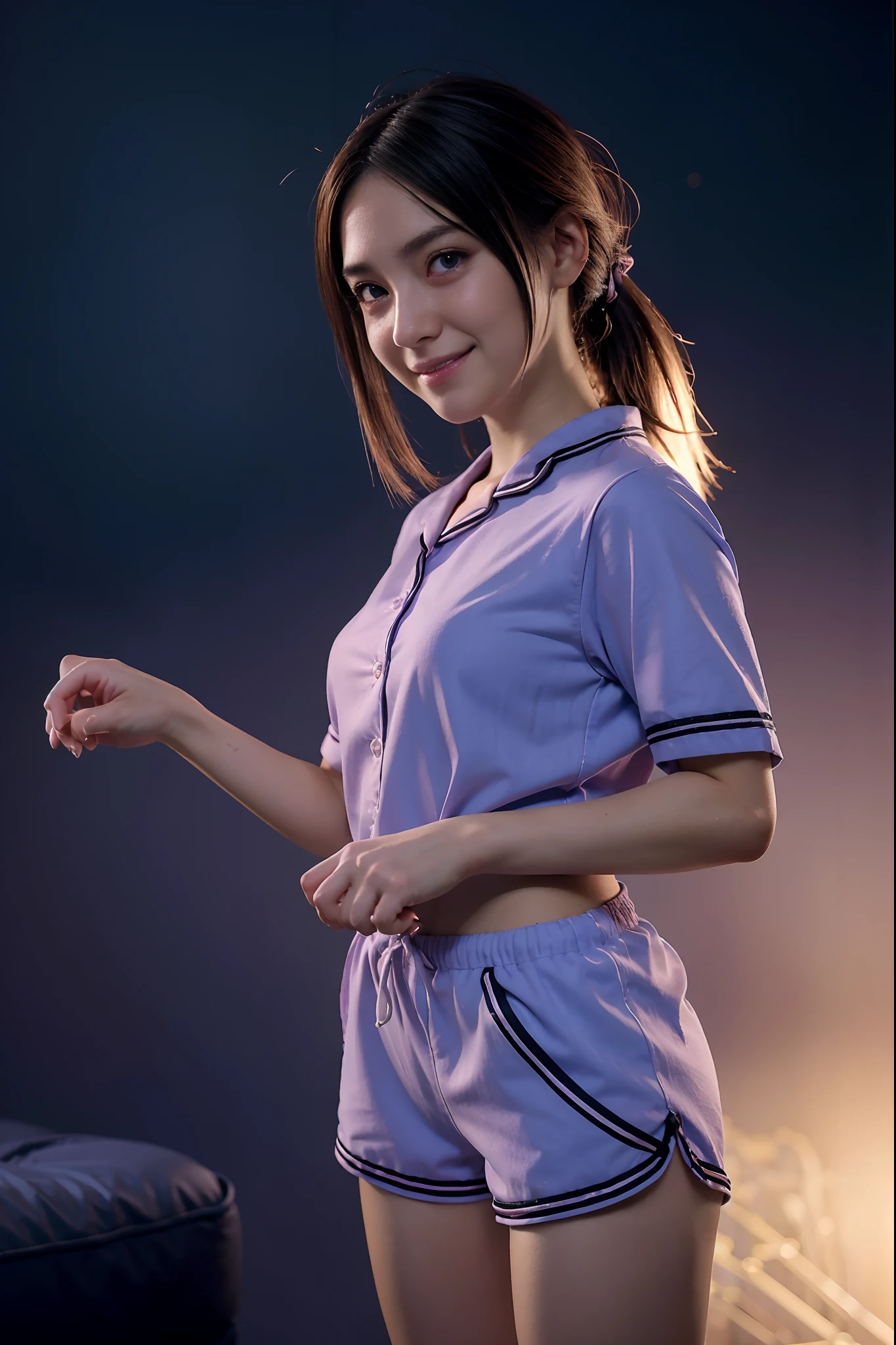 anime,cartoon,woman,character,holding,fighting,smiling,background,sky,night time,pajamas,shorts,crying face,(best quality:1.2),ultra-detailed,physically-based rendering,professional,vivid colors,horror,anime-style,soft and dreamy color palette,Light rays Please note,The above prompts are just for the demonstration format requirements,It doesn't always produce meaningful images。