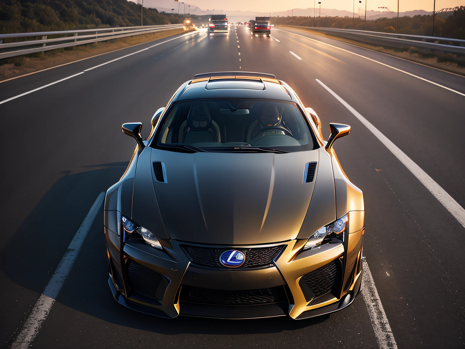 超A high resolution、An ultra-high picture quality、8K、Detailed details、marvelous expression、Big city at night、 Lexus LFA(Shine Red)Driving on the highway、Turn on the headlights、Ride beautifully through the highway at night、