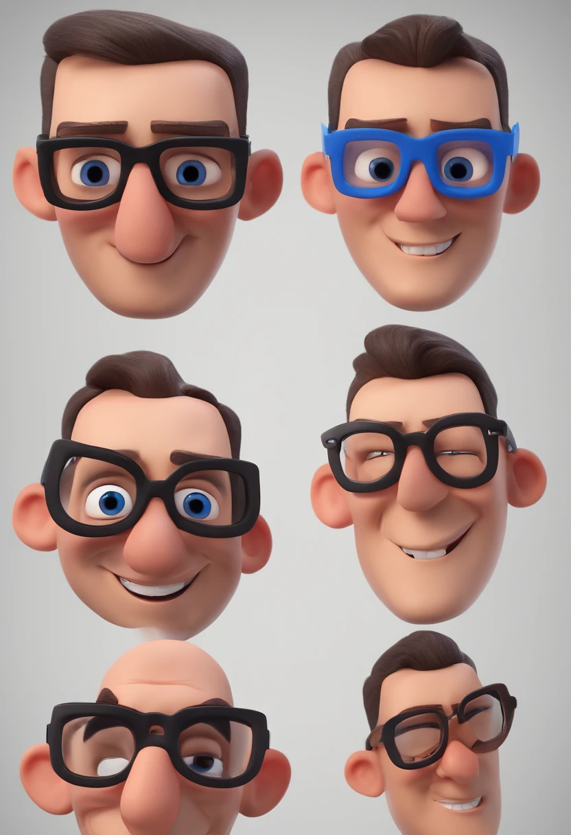 Cartoon character of a man with black glasses and a blue shirt, animation character, Caractere estilizado, animation style rendering, 3D estilizado, Arnold Maya render, 3 d render stylized, toon render keyshot, Personagem 3D, Personagem 3D, 3d rendering stylized, 3 d character render, personagem de desenho animado, Personagem de close up, Pose de personagem, (Estilo Pixar) (master part:1.2) (Bokeh) (best quality) (pele detalhada) (textura detalhada) (8k) (argila) (Cinematic lighting) (foco nítido