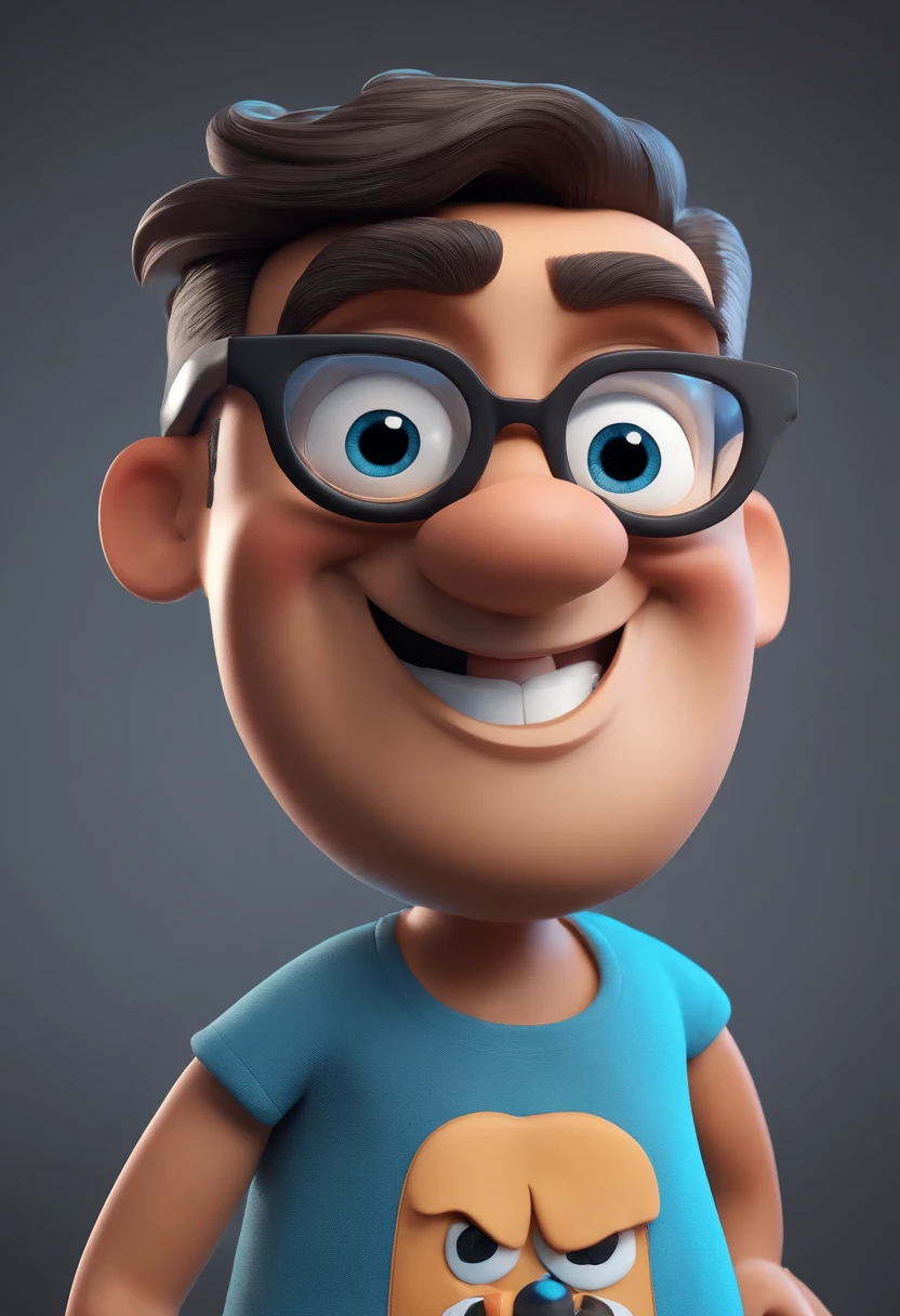 Cartoon character of a man with black glasses and a blue shirt, animation character, Caractere estilizado, animation style rendering, 3D estilizado, Arnold Maya render, 3 d render stylized, toon render keyshot, Personagem 3D, Personagem 3D, 3d rendering stylized, 3 d character render, personagem de desenho animado, Personagem de close up, Pose de personagem, (Estilo Pixar) (master part:1.2) (Bokeh) (best quality) (pele detalhada) (textura detalhada) (8k) (argila) (Cinematic lighting) (foco nítido