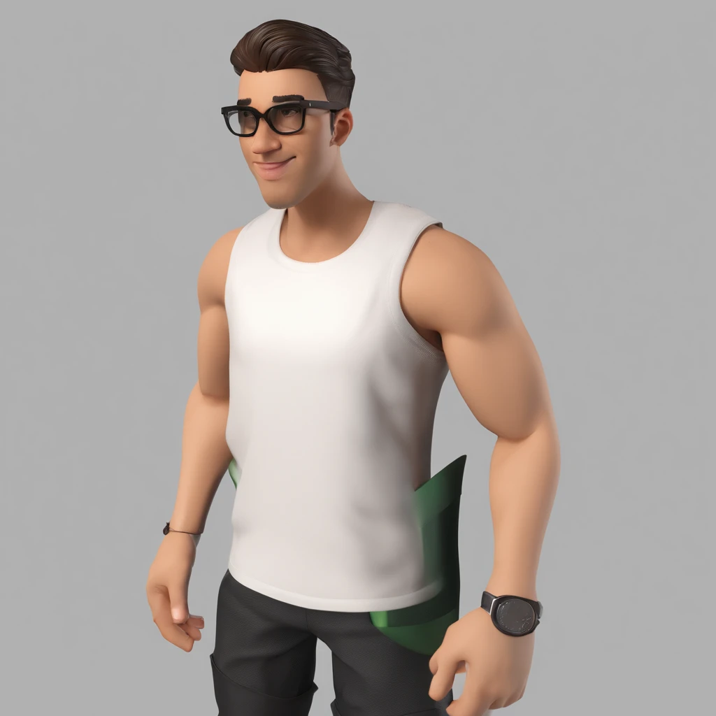 Arthur, fundo quarto sercado de bolas de basquete,title Arthur,cabelo preto liso,barnet,pele parda,Glasses Running,blusa branca,black cargo pants,