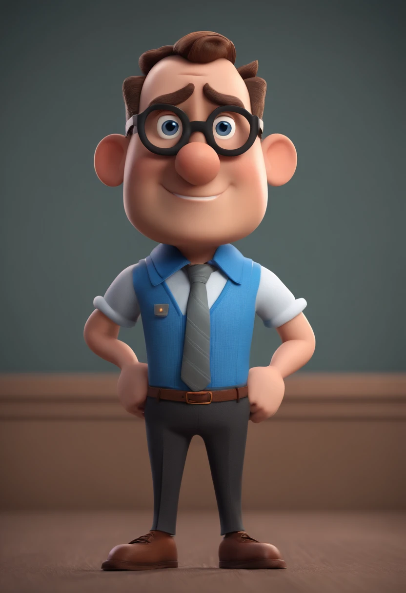 Cartoon character of a man with black glasses and a blue shirt, animation character, Caractere estilizado, animation style rendering, 3D estilizado, Arnold Maya render, 3 d render stylized, toon render keyshot, Personagem 3D, Personagem 3D, 3d rendering stylized, 3 d character render, personagem de desenho animado, Personagem de close up, Pose de personagem,  (Estilo Pixar) (master part:1.2) (Bokeh) (best quality) (pele detalhada) (textura detalhada) (8k) (argila) (Cinematic lighting) (foco nítido