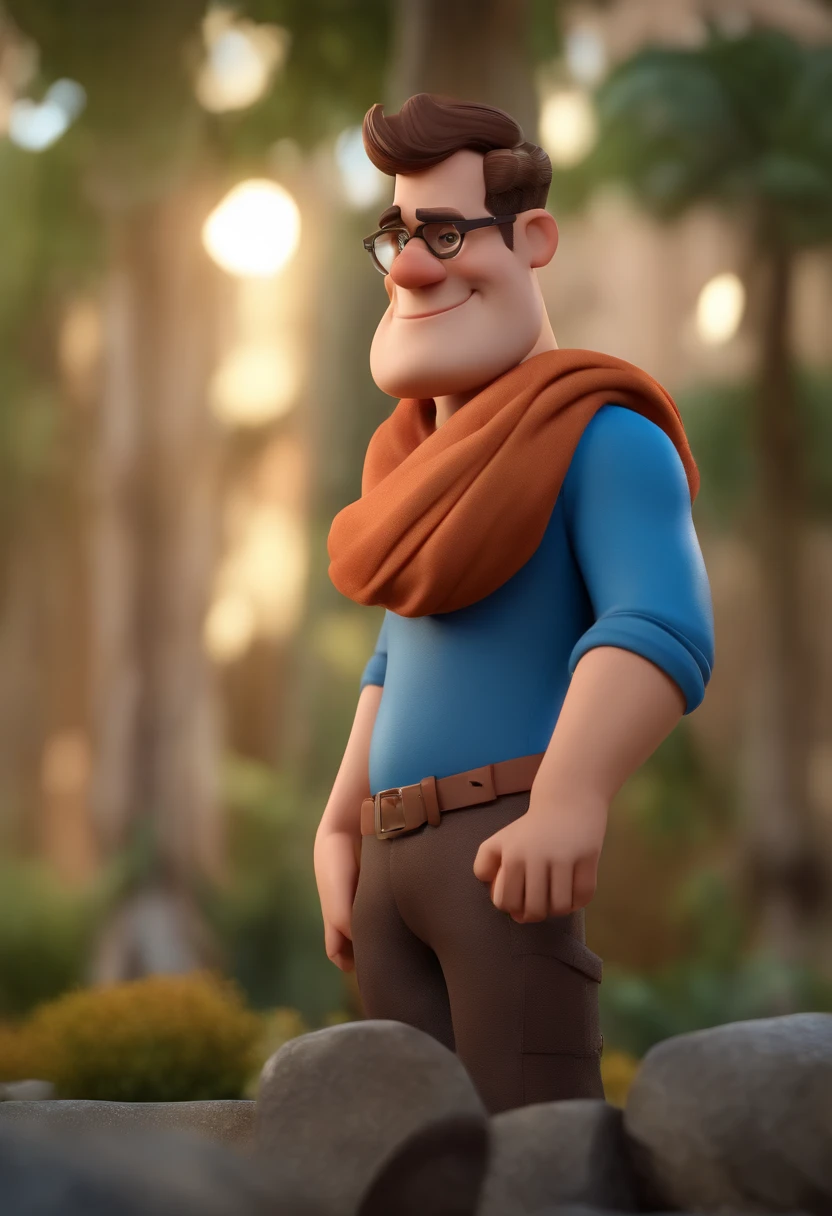 Cartoon character of a man wearing black glasses and a blue shirt, um personagem animado, Caractere estilizado, animation style rendering, 3D estilizado, Arnold Maya render, 3 d render stylized, toon render keyshot, Personagem 3D, Personagem 3D, 3d rendering stylized, 3 d character render, personagem de desenho animado, Personagem de close up, Pose de personagem, (Estilo Pixar) (master part:1.2) (Bokeh) (best quality) (pele detalhada) (textura detalhada) (8k) (argila) (Cinematic lighting) (foco nítido,Senta e vaza a parte superior do corpo
