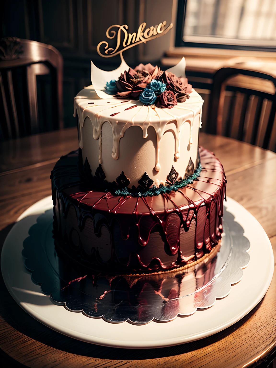 "Delightful and delicate cake,Intricate details and vibrant colors"