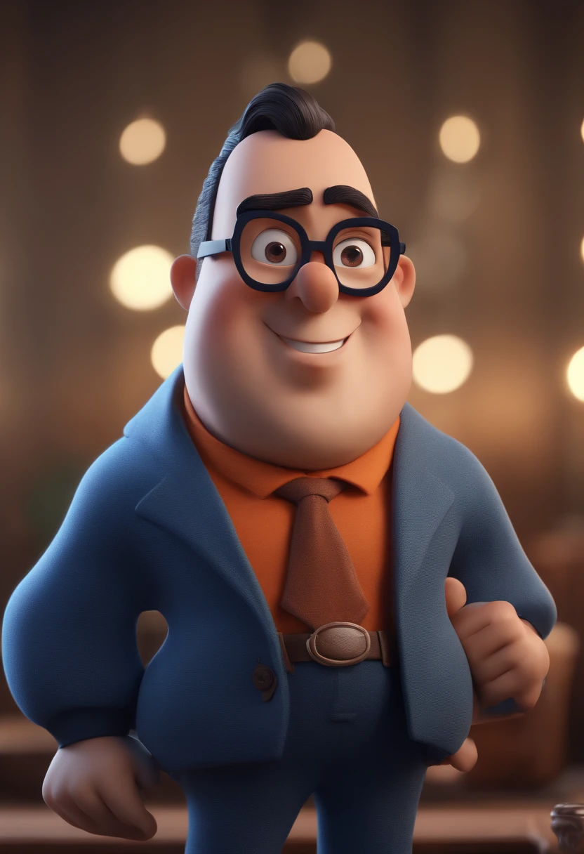 Cartoon character of a man with black glasses and a blue shirt, animation character, Caractere estilizado, animation style rendering, 3D estilizado, Arnold Maya render, 3 d render stylized, toon render keyshot, Personagem 3D, Personagem 3D, 3d rendering stylized, 3 d character render, personagem de desenho animado, Personagem de close up, Pose de personagem,  (Estilo Pixar) (master part:1.2) (Bokeh) (best quality) (pele detalhada) (textura detalhada) (8k) (argila) (Cinematic lighting) (foco nítido