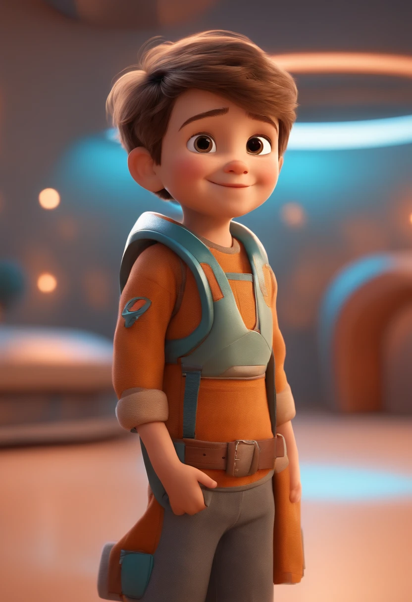 a happy cute ??? standing short hair, vestindo uma fantasia espacial, , fundo branco, barnet, Tom, Estilo Pixar, ....3d, desenhos animados, rosto detalhado, asymmetrical 16k