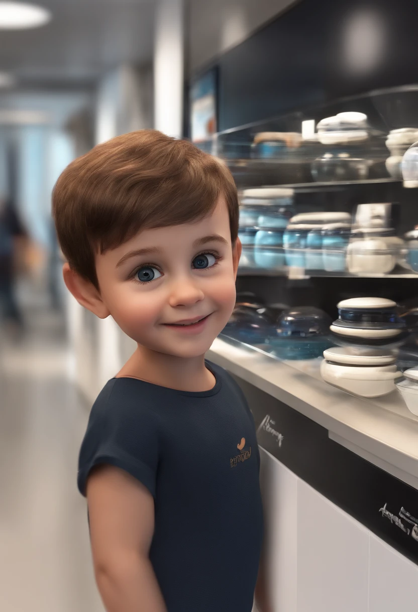 a happy cute standing short hair, vestindo uma fantasia espacial, , fundo branco, barnet, Tom, Estilo Pixar, ....3d, desenhos animados, rosto detalhado, asymmetrical 16k
