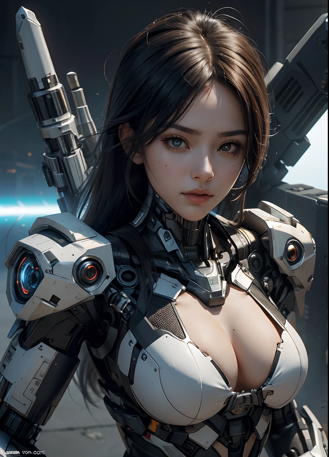 Textured skin, Super Detail, high details, High quality, Best Quality, hight resolution, 1080p, hard disk, Beautiful,(cyborgs),(Missiles from the chest),(Machine gun from both hands),beautiful cyborg woman,Mecha Cyborg Girl,Battle Mode,Girl with a Mecha Body,She wears a battle cyborg mech with a weapon,Fulll body Shot