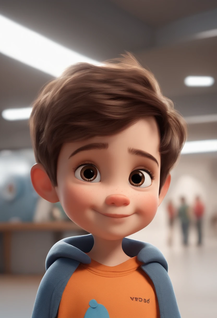 a happy cute standing short hair, vestindo uma fantasia espacial, , fundo branco, barnet, Tom, Estilo Pixar, ....3d, desenhos animados, rosto detalhado, asymmetrical 16k