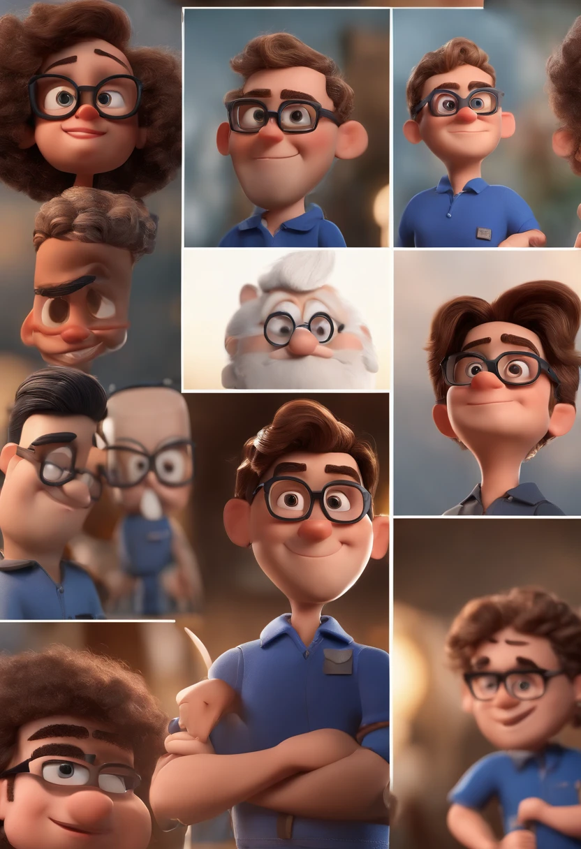Cartoon character of a man with black glasses and a blue shirt, animation character, Caractere estilizado, animation style rendering, 3D estilizado, Arnold Maya render, 3 d render stylized, toon render keyshot, Personagem 3D, Personagem 3D, 3d rendering stylized, 3 d character render, personagem de desenho animado, Personagem de close up, Pose de personagem, (Estilo Pixar) (master part:1.2) (Bokeh) (best quality) (pele detalhada) (textura detalhada) (8k) (argila) (Cinematic lighting) (foco nítido