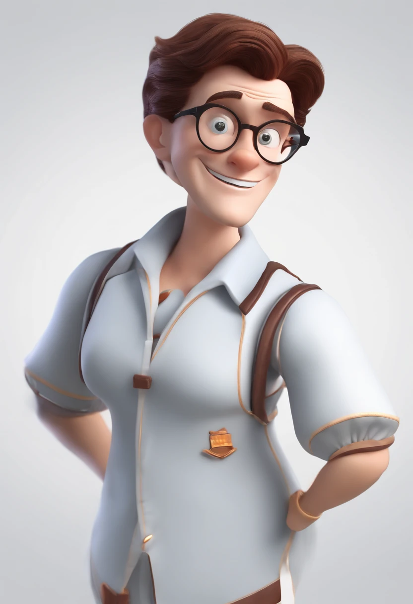 Personagem de desenho animado de um homem branco, cabelos e olhos castanhos, um pouco calvo, nariz fino, Half-full lips, Using orange marking next to a ship engine, um personagem animado, Caractere estilizado, animation style rendering, 3D estilizado, Arnold Maya render, 3 d render stylized, toon render keyshot, Personagem 3D, Personagem 3D, 3d rendering stylized, 3 d character render, personagem de desenho animado, Personagem de close up, Pose de personagem, (Estilo Pixar) (master part:1.2) (Bokeh) (best quality) (pele detalhada) (textura detalhada) (8k) (argila) (Cinematic lighting) (foco nítido，Senta e vaza a parte superior do corpo