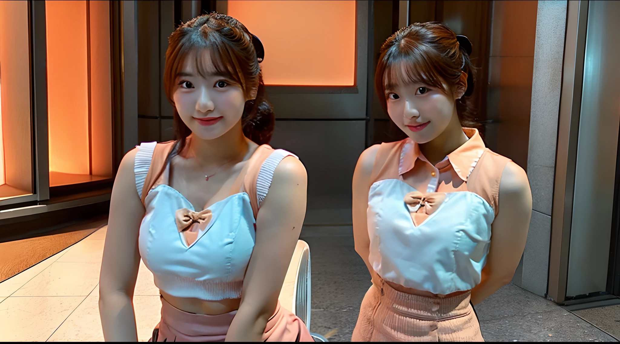 18-year-old waitress in a peach-colored miniskirt