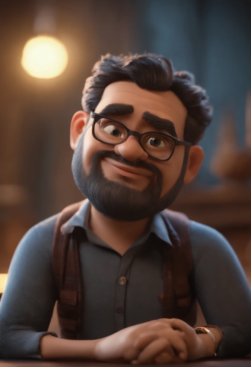 Cartoon character of a man with black glasses and a blue shirt, animation character, Caractere estilizado, animation style rendering, 3D estilizado, Arnold Maya render, 3 d render stylized, toon render keyshot, Personagem 3D, Personagem 3D, 3d rendering stylized, 3 d character render, personagem de desenho animado, Personagem de close up, Pose de personagem, (Estilo Pixar) (master part:1.2) (Bokeh) (best quality) (pele detalhada) (textura detalhada) (8k) (argila) (Cinematic lighting) (foco nítido
