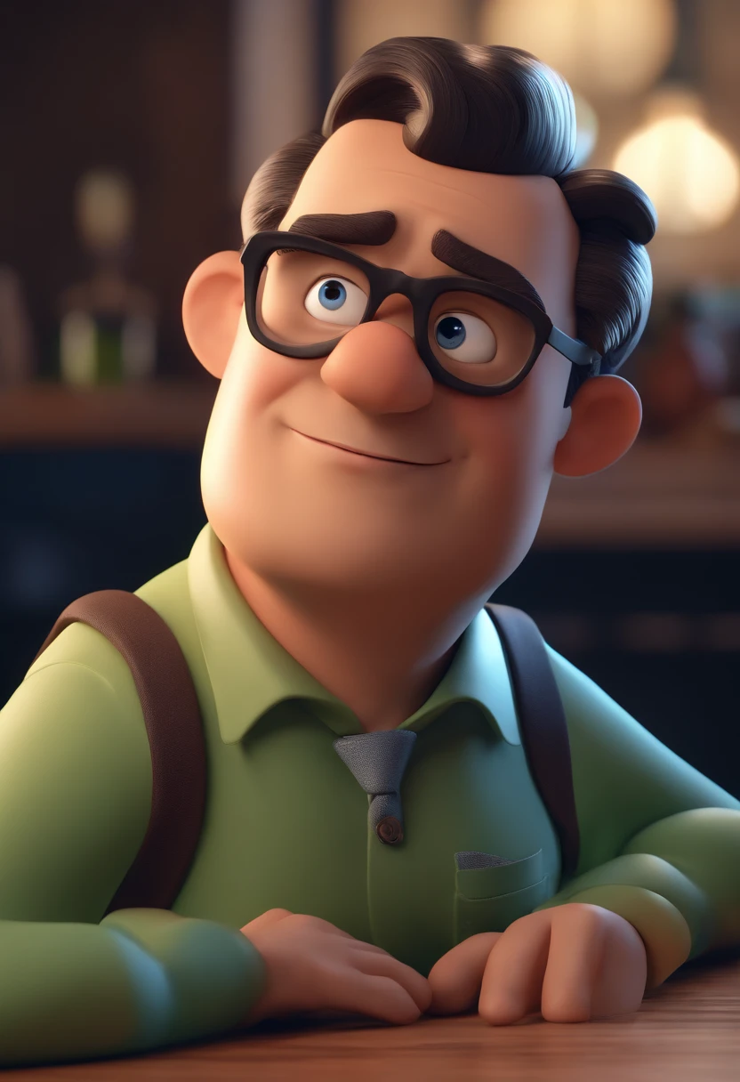 Cartoon character of a man with black glasses and a blue shirt, animation character, Caractere estilizado, animation style rendering, 3D estilizado, Arnold Maya render, 3 d render stylized, toon render keyshot, Personagem 3D, Personagem 3D, 3d rendering stylized, 3 d character render, personagem de desenho animado, Personagem de close up, Pose de personagem, (Estilo Pixar) (master part:1.2) (Bokeh) (best quality) (pele detalhada) (textura detalhada) (8k) (argila) (Cinematic lighting) (foco nítido