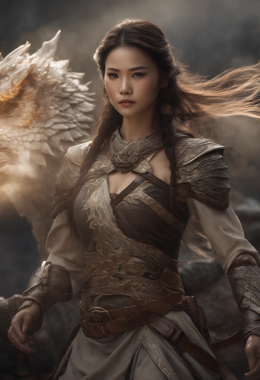 Best Quality, Masterpiece, Ultra High Resolution, (Realistic: 1.4), Weapon, Detailed Face, .1 Girl, Solo, Weapon, , (Magic Circle: 1.2), Upper Body, Sheath, (Absurd, High Resolution, Ultra Detailed), Asian, 1 female, eighteen-year-old girl, pretty, tough, big tits, long hair, dark brown eyes, fine eyes and detailed face, stunning armored head accessories,extremely detailed CG Unity 8k wallpaper, intricate details, (Style Swirl Magic: 0.7), Looking at the Audience, Solo, (Full Body: 0.8), Riding on armored dragon, She wields a formidable bow, its sleek design contrasting with her elegant yet fierce demeanor. Detailed Background, Detailed Face, Hair Fluttering in the Wind, Martial Artist, Dynamic Pose, Fighting Pose, Clenched Fist, Fingerless Gauntlet, Wristband, Dragon Themed Costume, Alpine Mountain Background, Rotating Floating Particles, Dynamic Composition, , Stone, Stone Background, Stone Chinese Sculpture, Sand Flowing