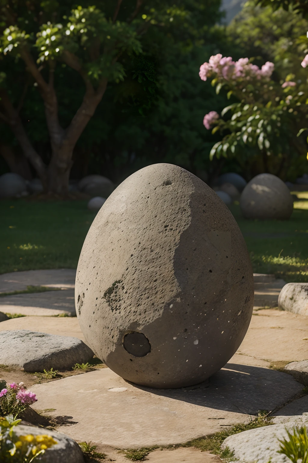a stone egg that forms on the Mountain of Flowers and Fruit, one of the central settings in the story. The stone egg's origin is considered a divine mystery, and its appearance is a symbol of something extraordinary about to occur. cartoon style, journey to the west