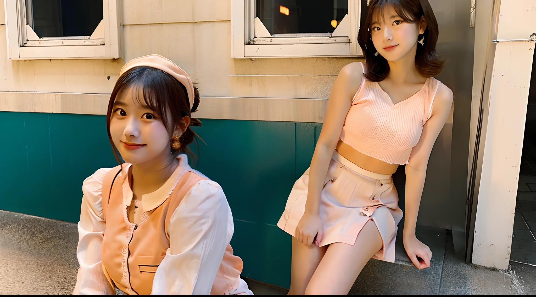 18-year-old waitress in a peach-colored miniskirt