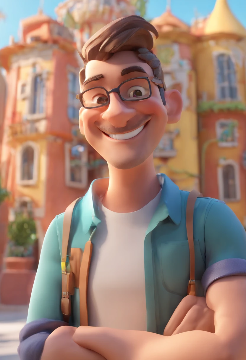 Smiling Man Illustration, sorriso insano, Homem de pele marrom com um sorriso gigante, happily smiling at the camera, sorriso atrevido, he's smiling, sorriso muito grande, Macho sorridente, foto de perfil headshot, rindo sorriso enorme, desenhando no estilo de Arte 3D, c4d, fundo de cor branco puro, estilo disney, estilo pixar render ilustracao Super Detalhe, 8k