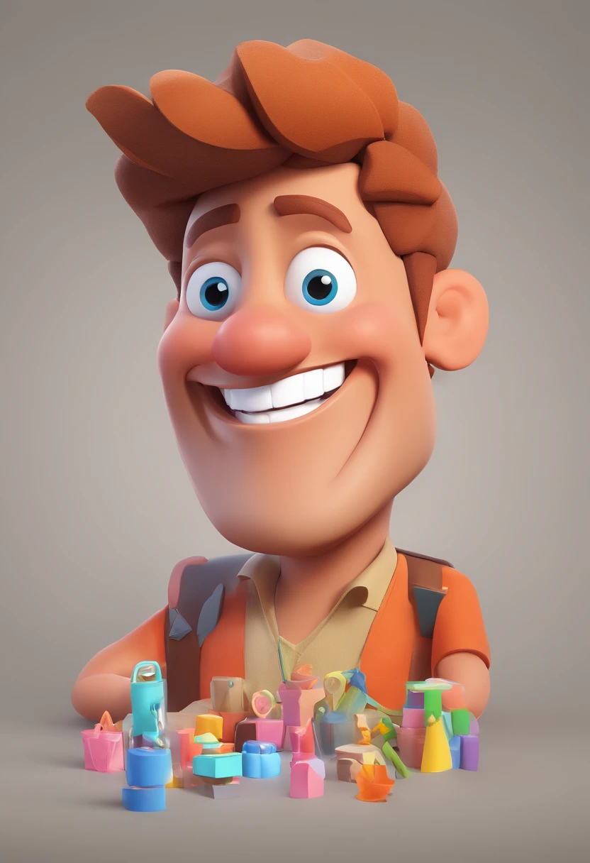 Smiling Man Illustration, sorriso insano, Homem de pele marrom com um sorriso gigante, happily smiling at the camera, sorriso atrevido, he's smiling, sorriso muito grande, Macho sorridente, foto de perfil headshot, rindo sorriso enorme, desenhando no estilo de Arte 3D, c4d, fundo de cor branco puro, estilo disney, estilo pixar render ilustracao Super Detalhe, 8k
