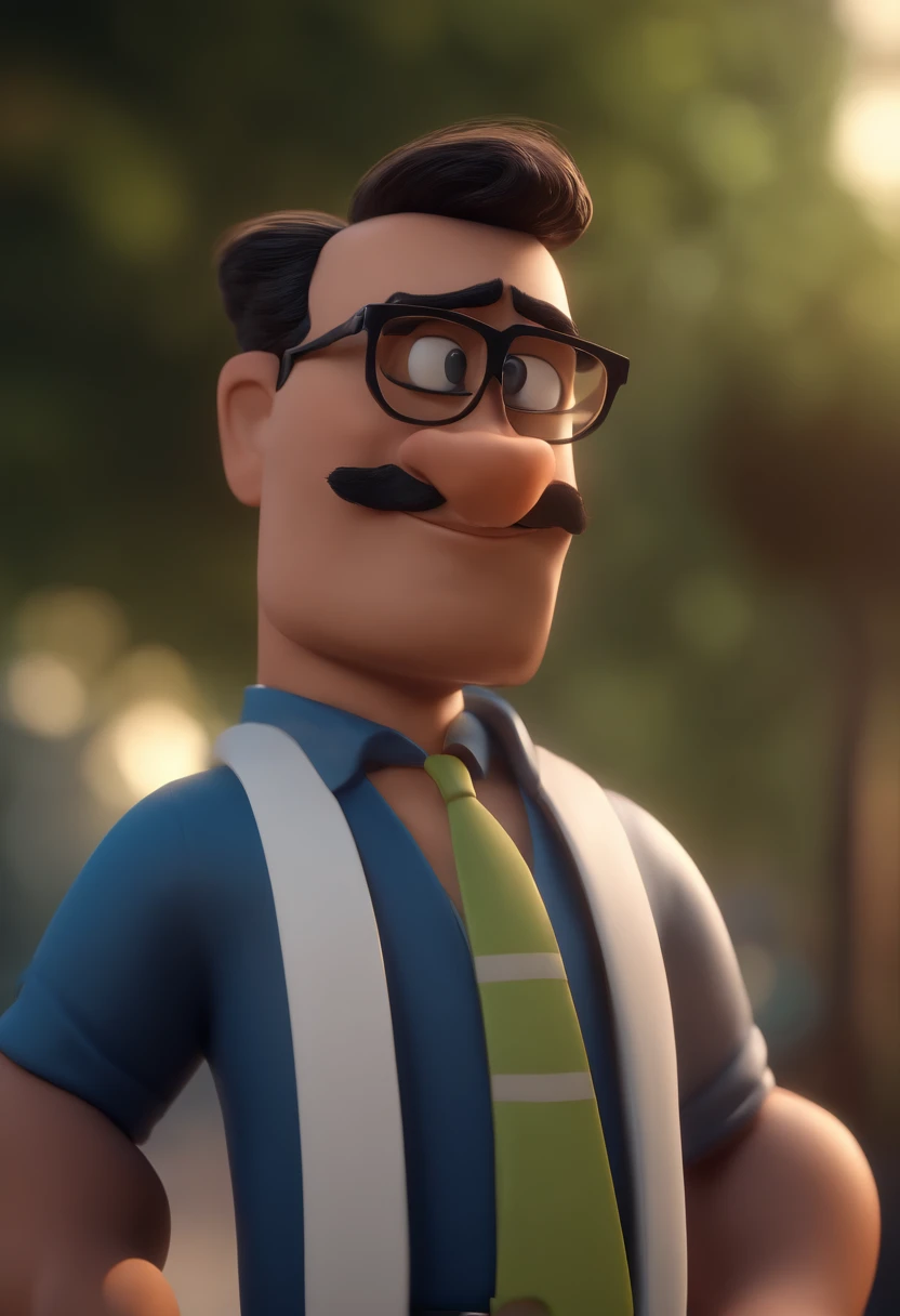 Cartoon character of a man with black glasses and a blue shirt, animation character, Caractere estilizado, animation style rendering, 3D estilizado, Arnold Maya render, 3 d render stylized, toon render keyshot, Personagem 3D, Personagem 3D, 3d rendering stylized, 3 d character render, personagem de desenho animado, Personagem de close up, Pose de personagem, (Estilo Pixar) (master part:1.2) (Bokeh) (best quality) (pele detalhada) (textura detalhada) (8k) (argila) (Cinematic lighting) (foco nítido