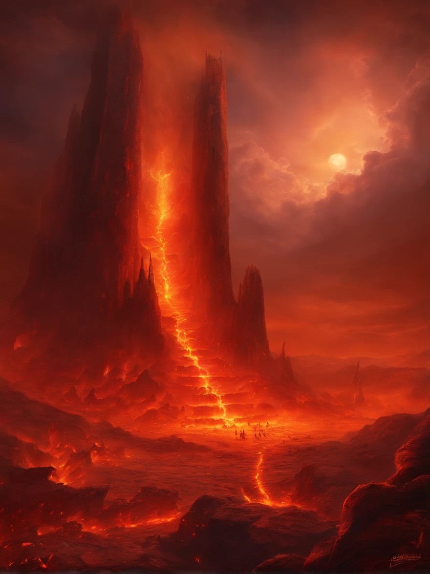 , Hellscape, The bottom of hell, Apocalyptic landscape of hell!!!!!, mustafar, Hell ruins, ! apocalyptic landscape!!，The Art of the Dark Sun, portal to hell, portal to hell, World of Warcraft art,