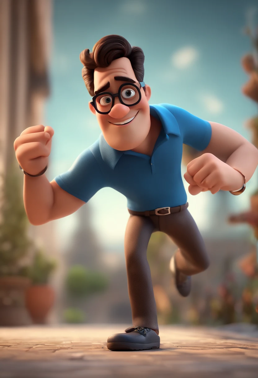 Cartoon character of a man with black glasses and a blue shirt, animation character, Caractere estilizado, animation style rendering, 3D estilizado, Arnold Maya render, 3 d render stylized, toon render keyshot, Personagem 3D, Personagem 3D, 3d rendering stylized, 3 d character render, personagem de desenho animado, Personagem de close up, Pose de personagem, (Estilo Pixar) (master part:1.2) (Bokeh) (best quality) (pele detalhada) (textura detalhada) (8k) (argila) (Cinematic lighting) (foco nítido
