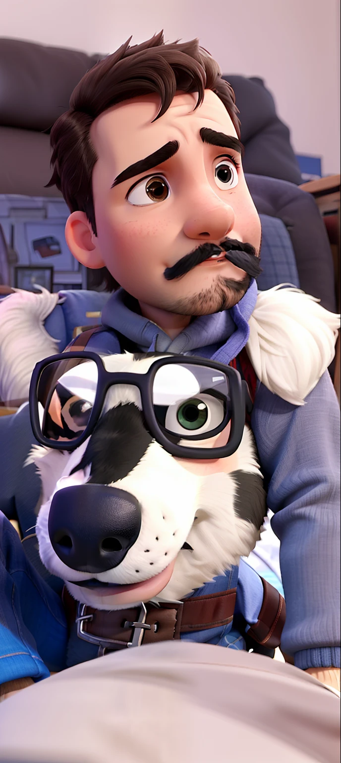 A boy sitting on the sofa with his dog in the foreground