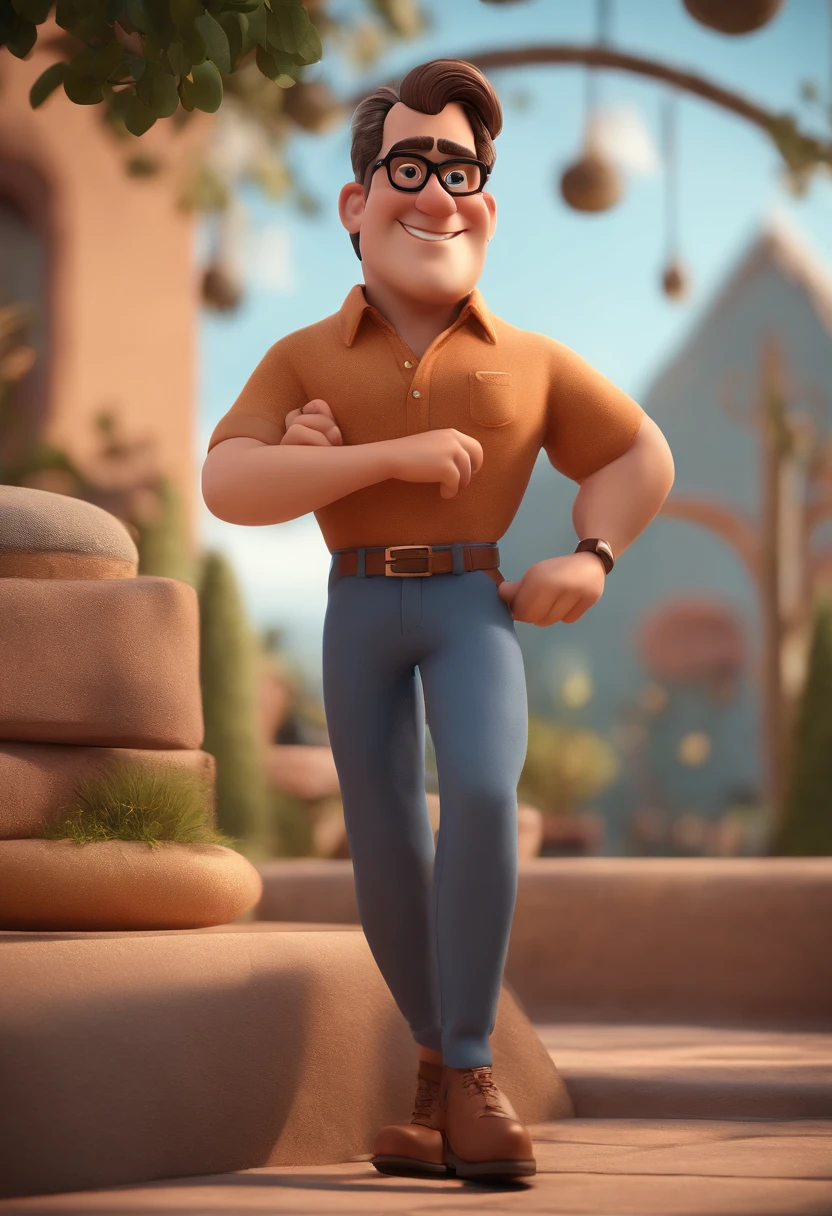 Cartoon character of a man with black glasses and a blue shirt, animation character, Caractere estilizado, animation style rendering, 3D estilizado, Arnold Maya render, 3 d render stylized, toon render keyshot, Personagem 3D, Personagem 3D, 3d rendering stylized, 3 d character render, personagem de desenho animado, Personagem de close up, Pose de personagem,  (Estilo Pixar) (master part:1.2) (Bokeh) (best quality) (pele detalhada) (textura detalhada) (8k) (argila) (Cinematic lighting) (foco nítido