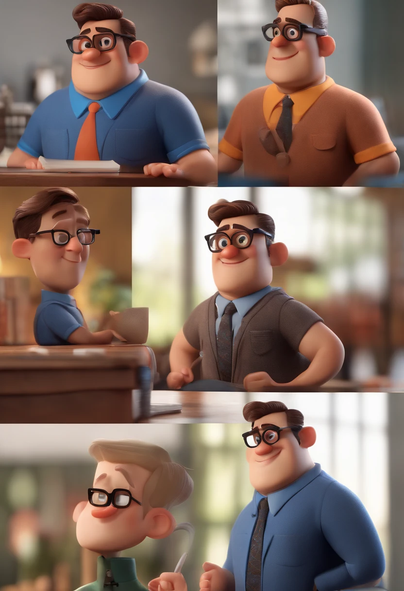 Cartoon character of a man with black glasses and a blue shirt, animation character, Caractere estilizado, animation style rendering, 3D estilizado, Arnold Maya render, 3 d render stylized, toon render keyshot, Personagem 3D, Personagem 3D, 3d rendering stylized, 3 d character render, personagem de desenho animado, Personagem de close up, Pose de personagem, (Estilo Pixar) (master part:1.2) (Bokeh) (best quality) (pele detalhada) (textura detalhada) (8k) (argila) (Cinematic lighting) (foco nítido