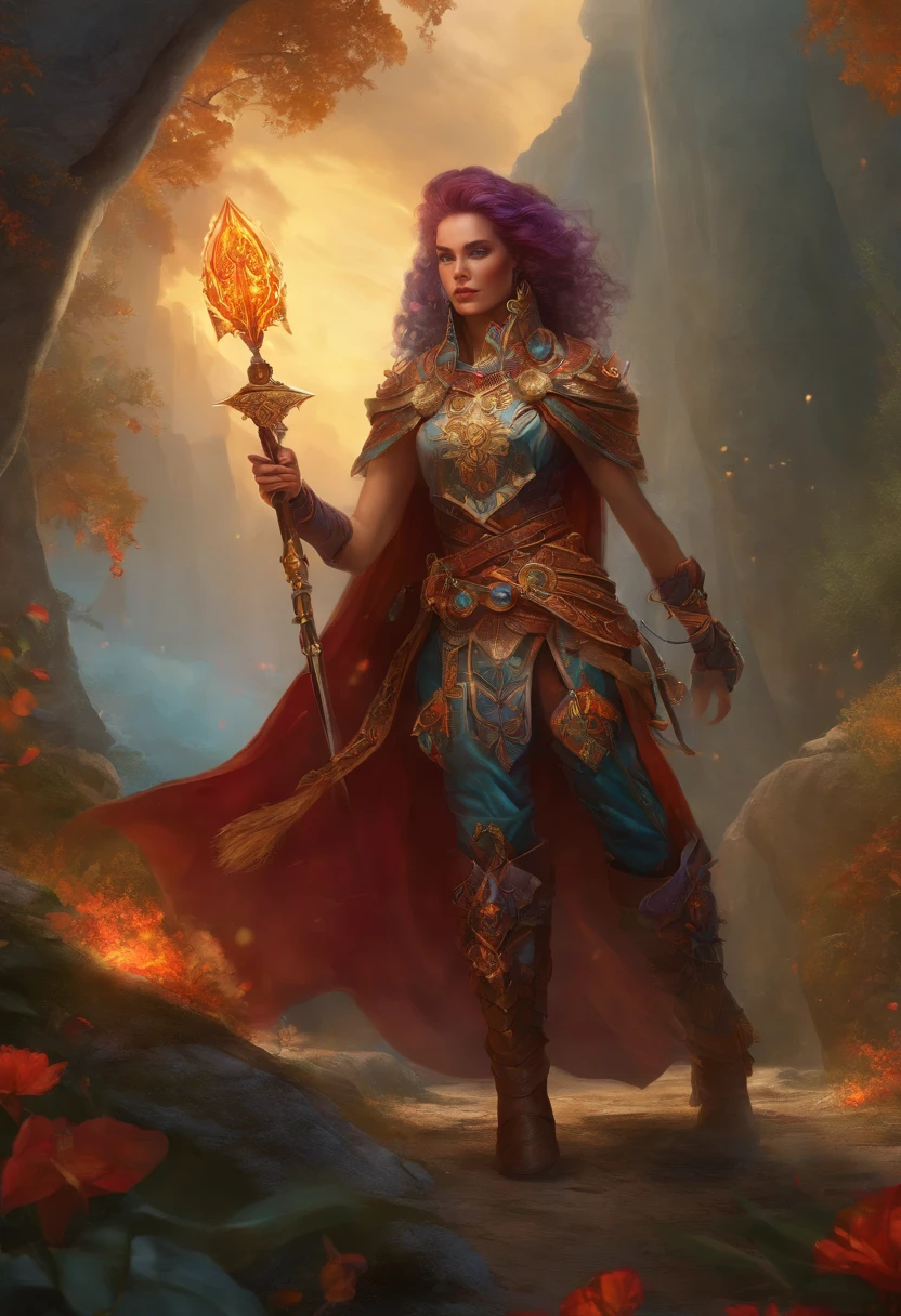 fantasy dnd style character, war mage, elaborate unique weapons, colorful, full body