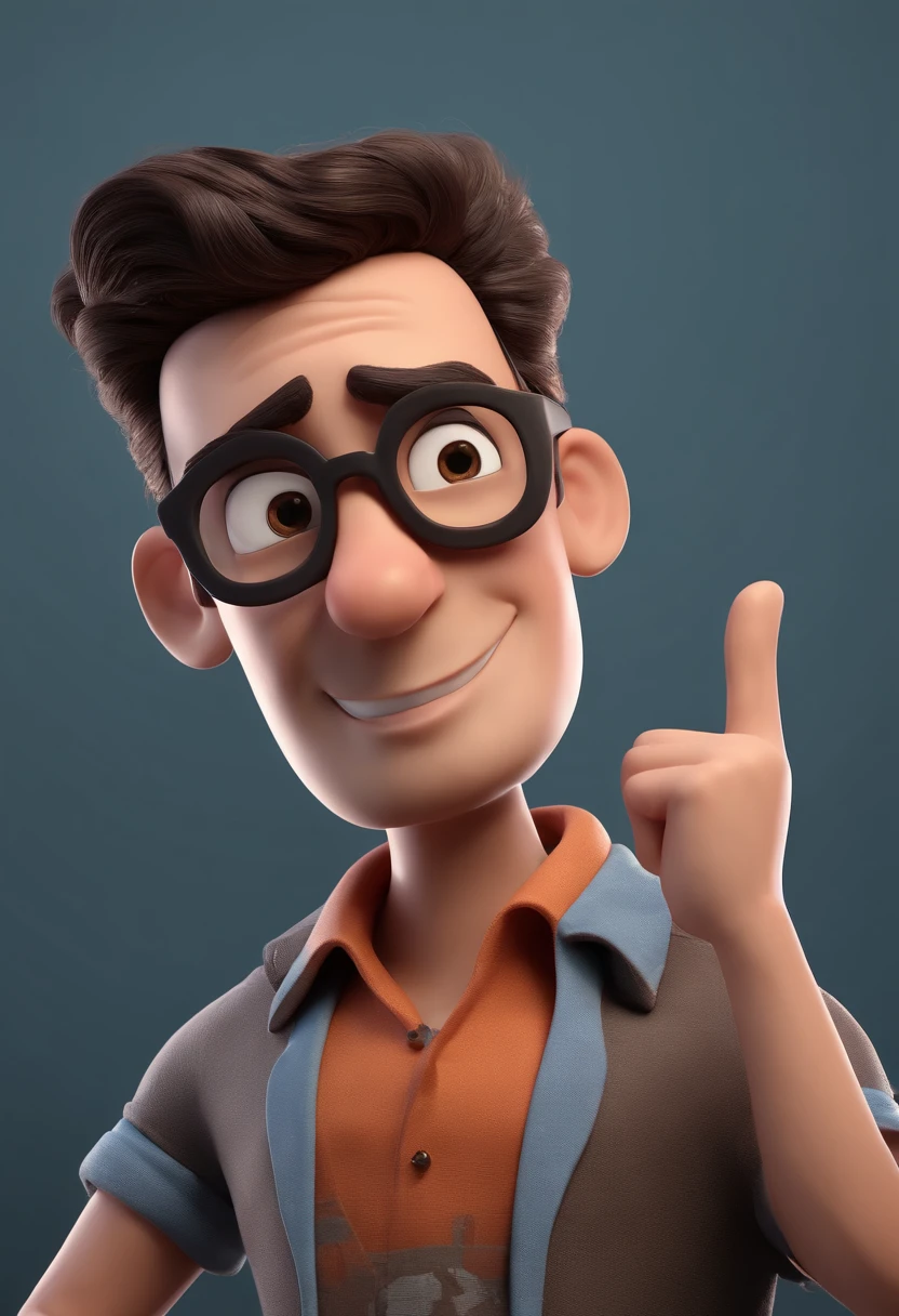 Cartoon character of a man with black glasses and a blue shirt, animation character, Caractere estilizado, animation style rendering, 3D estilizado, Arnold Maya render, 3 d render stylized, toon render keyshot, Personagem 3D, Personagem 3D, 3d rendering stylized, 3 d character render, personagem de desenho animado, Personagem de close up, Pose de personagem,  (Estilo Pixar) (master part:1.2) (Bokeh) (best quality) (pele detalhada) (textura detalhada) (8k) (argila) (Cinematic lighting) (foco nítido